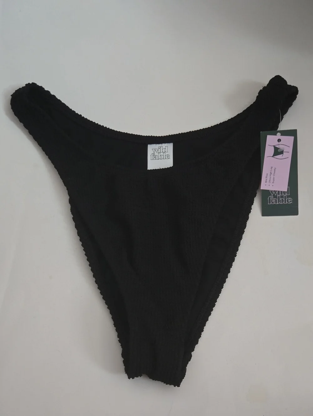 NWT Wild Fable Black Pucker Textured Ultra High Leg Cheeky Bikini Bottom
